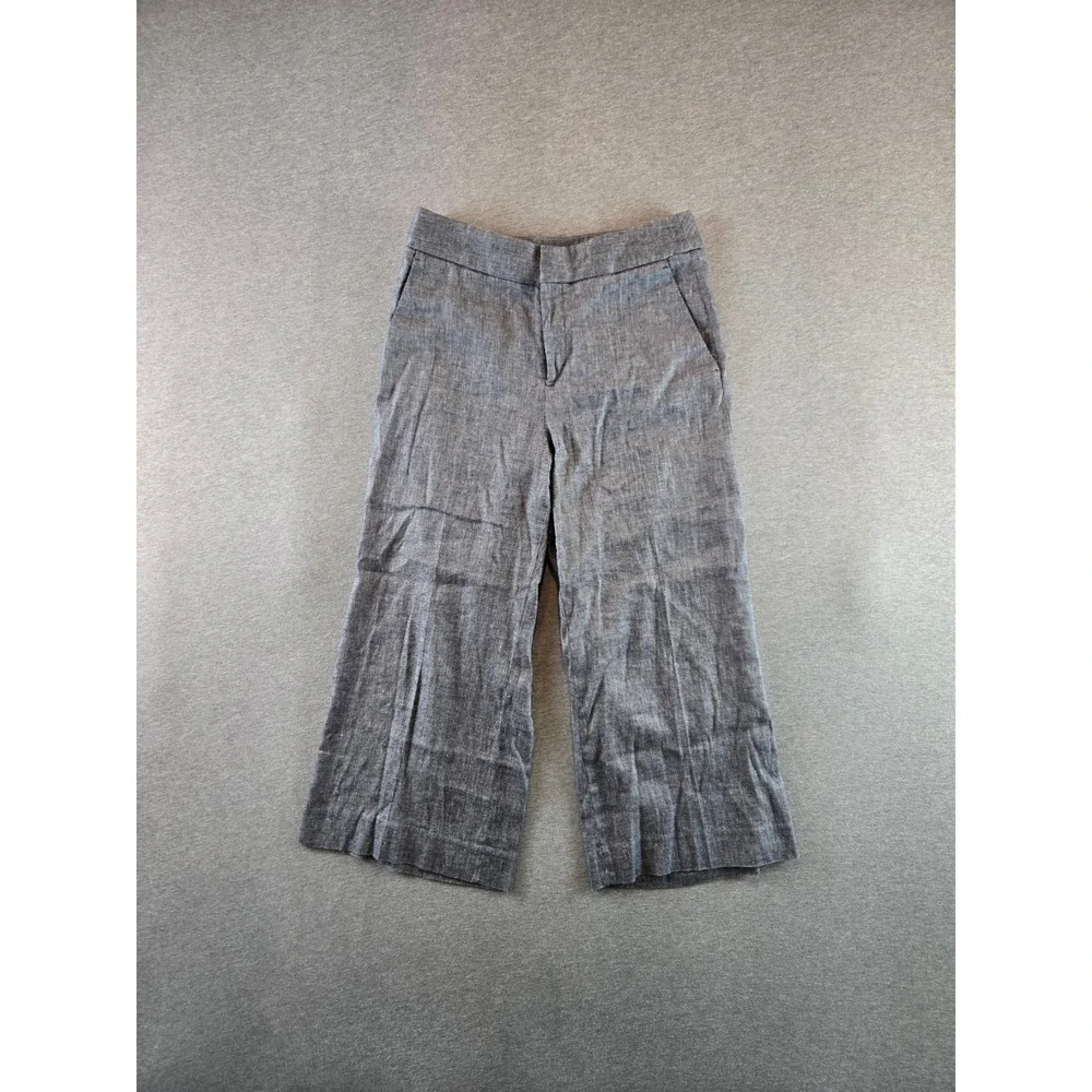 Banana Republic Wide Leg Pants Womens 4 Gray Blue Linen Blend High Rise Crop‎